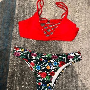 Bright Red & Floral Bikini